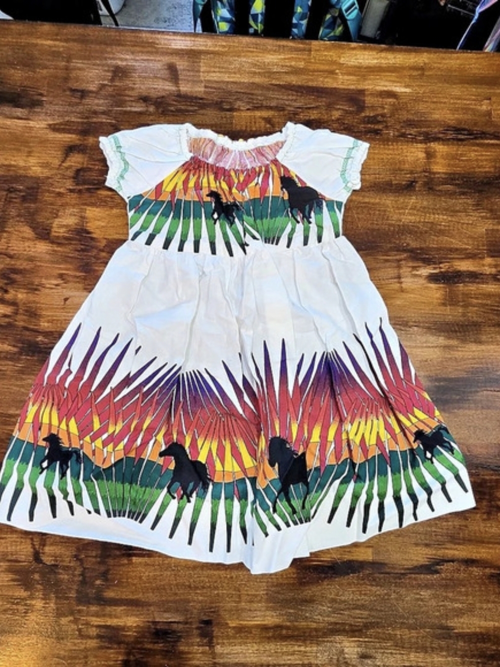 Girls Peasant Horse Print Honduran Dress - Size XS Western Bold